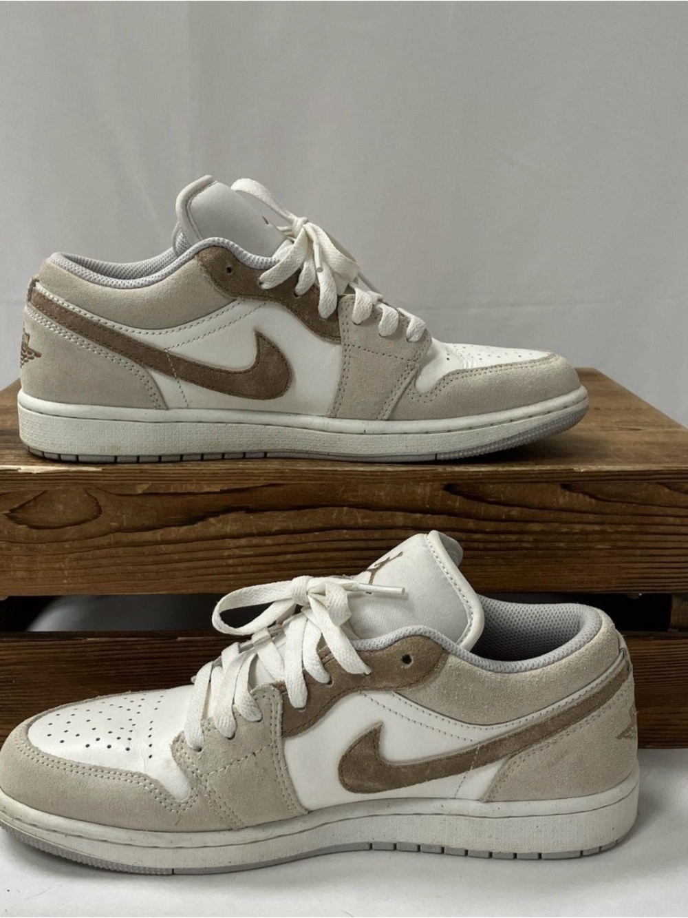 Nike Air Jordan 1 Low SE Sneakers in White and Beige Suede